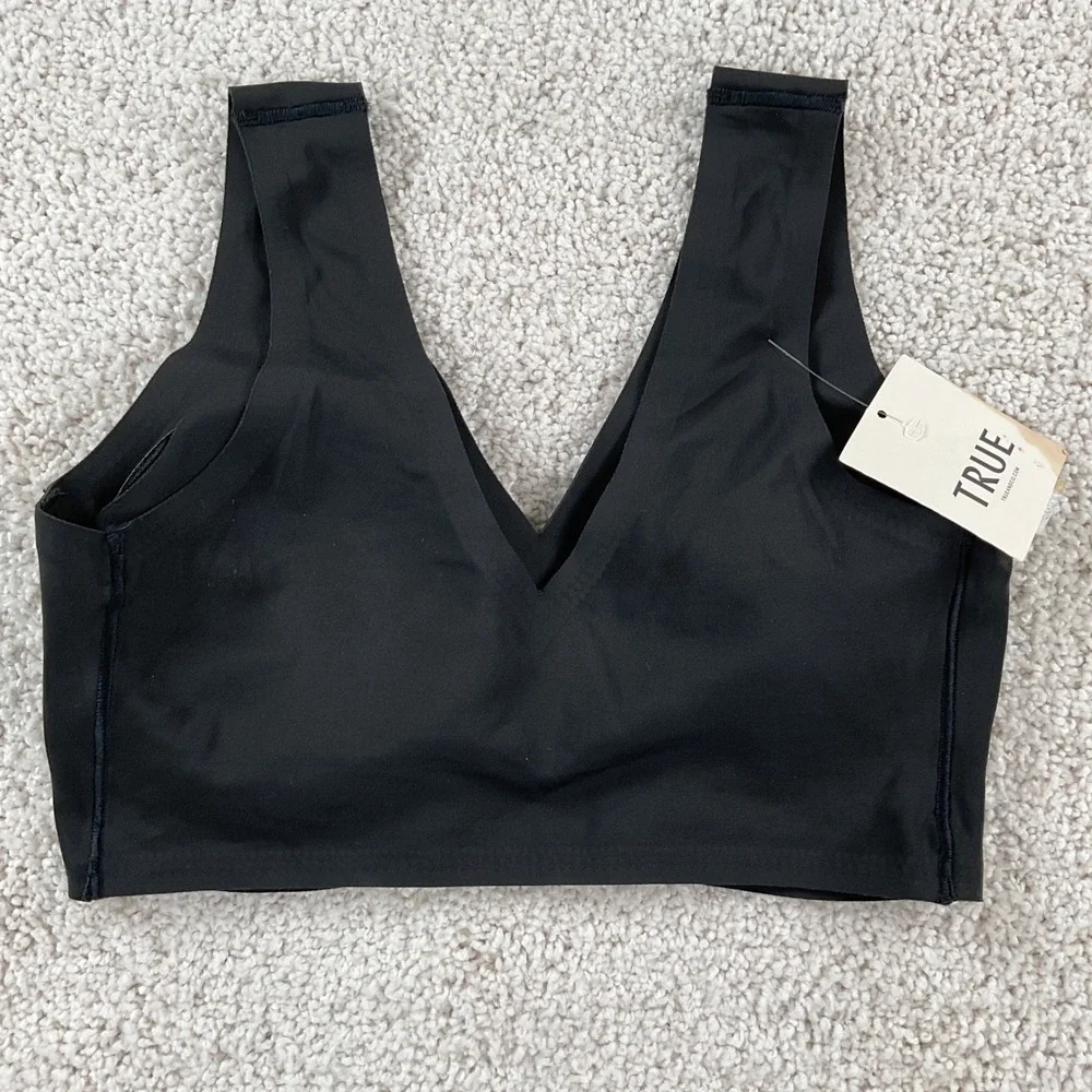 True & Co True Body Lift V-Neck‎ Bra Black Seamless Wirefree 14838-001 XS NEW